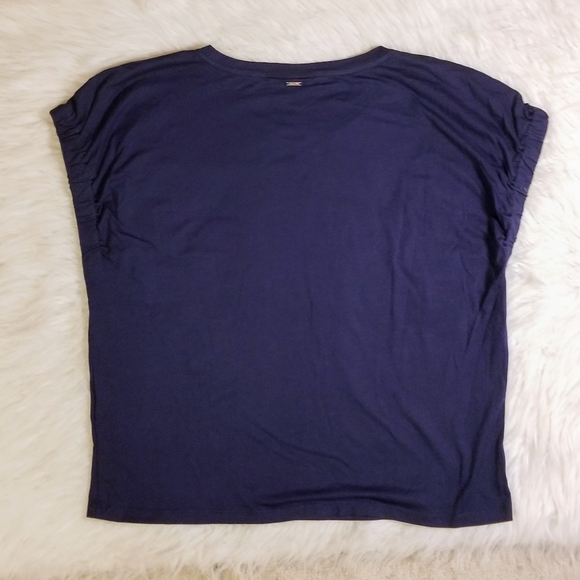 DKNY Cinched Sleeve Elastic Cuff Blouse Top in Navy Blue - Picture 5 of 13